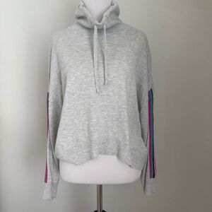 Light Grey Turtleneck Sweater with Colorful Stripes